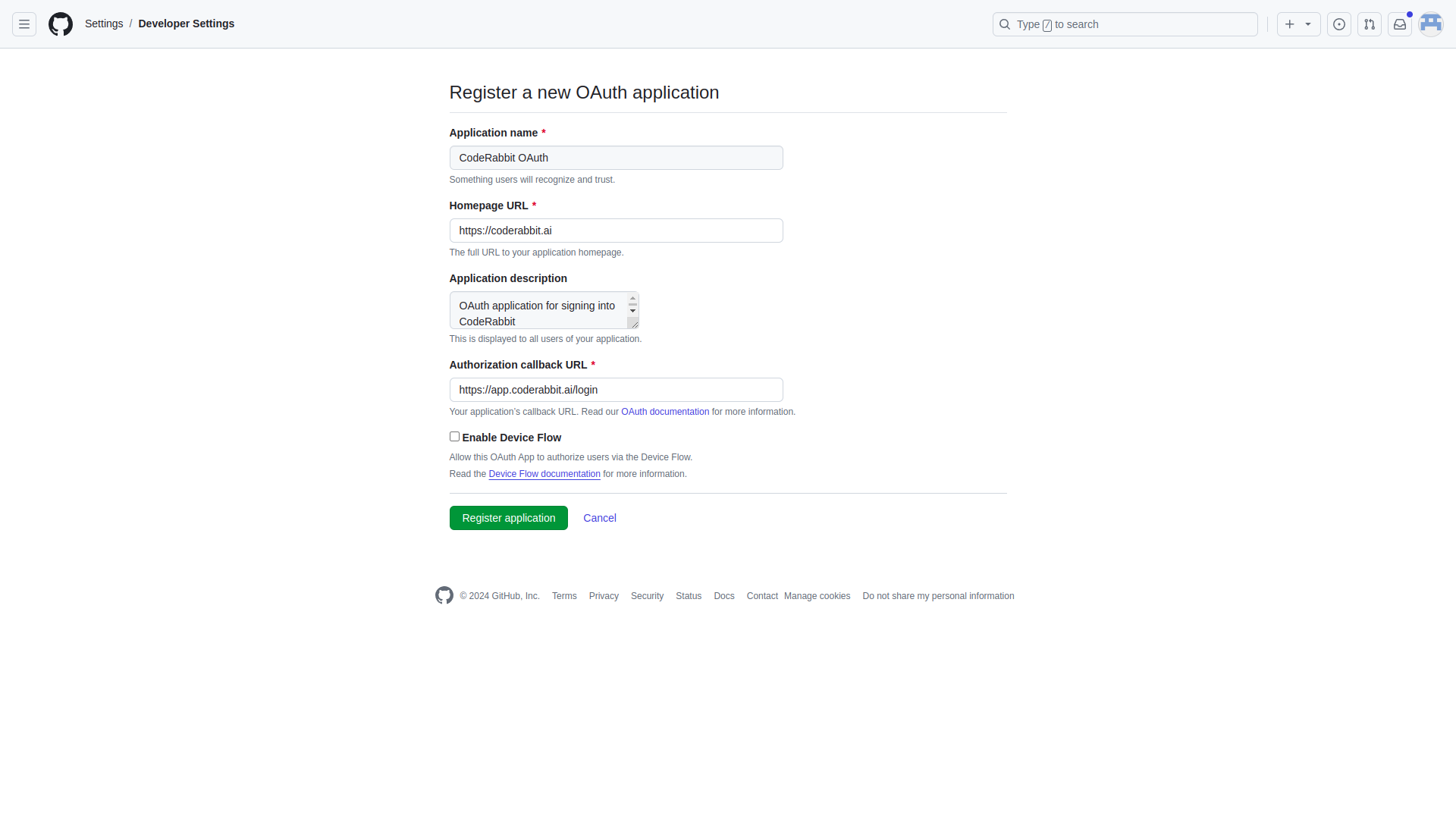 GitHub Create OAuth App